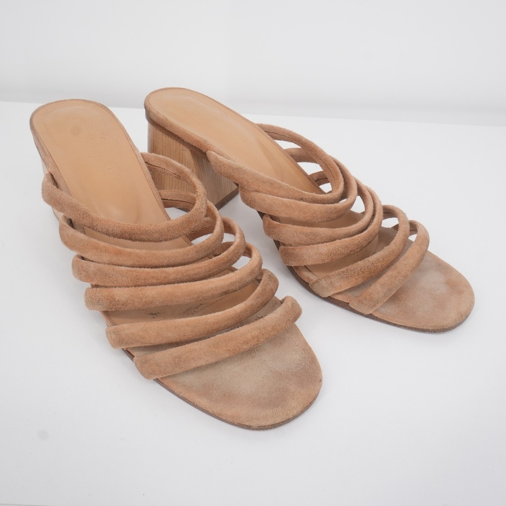 Paloma Wool Suede Strappy Mules Women 39 Tan Beige Wood Block Heel Made in Spain